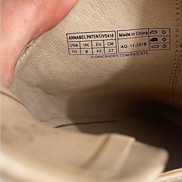 Vionic Plaza Annabel Women 10 Patent Leather Beige Mules Shoes Block Heel - Picture 14 of 14